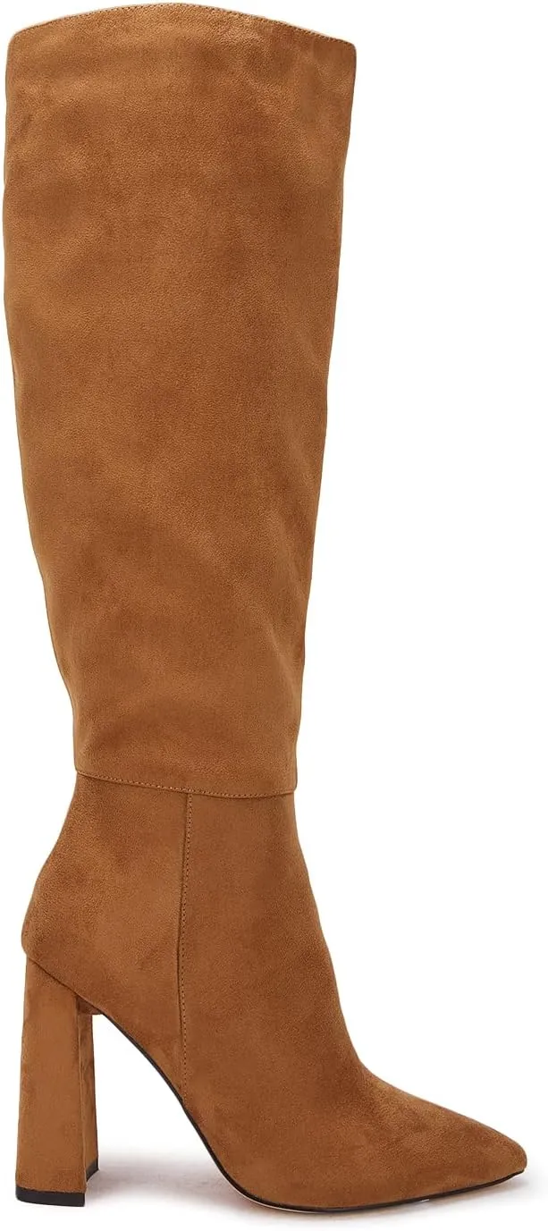 Juliet Holy Womens Pointed Toe Knee-high Boot Wide Calf Chunky Block Side Zipper Go-go Boots