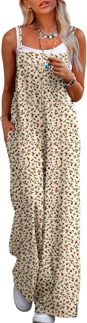 Jumpsuits for Women 2025 Summer Rompers Boho Floral Overalls Casual Wide Leg Long Pant One Piece Vacation Outfits
