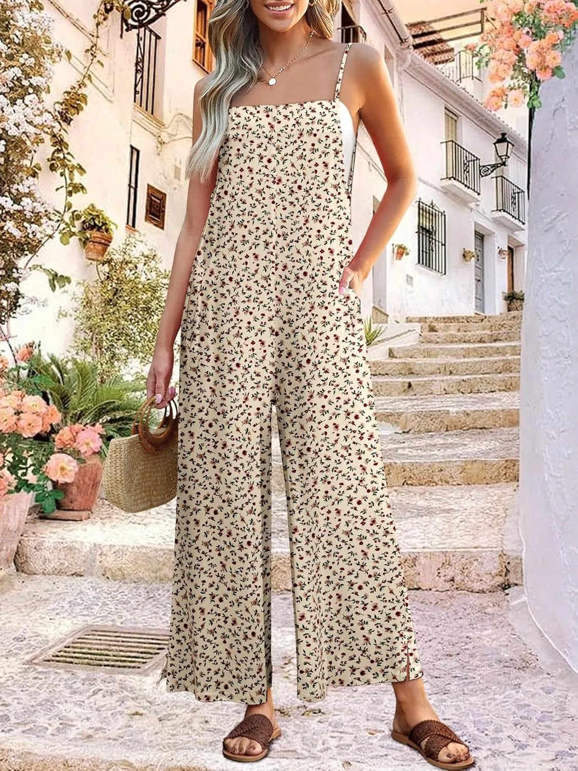Jumpsuits for Women 2025 Summer Rompers Boho Floral Overalls Casual Wide Leg Long Pant One Piece Vacation Outfits