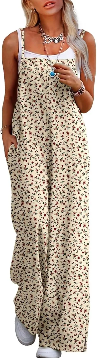 Jumpsuits for Women 2025 Summer Rompers Boho Floral Overalls Casual Wide Leg Long Pant One Piece Vacation Outfits