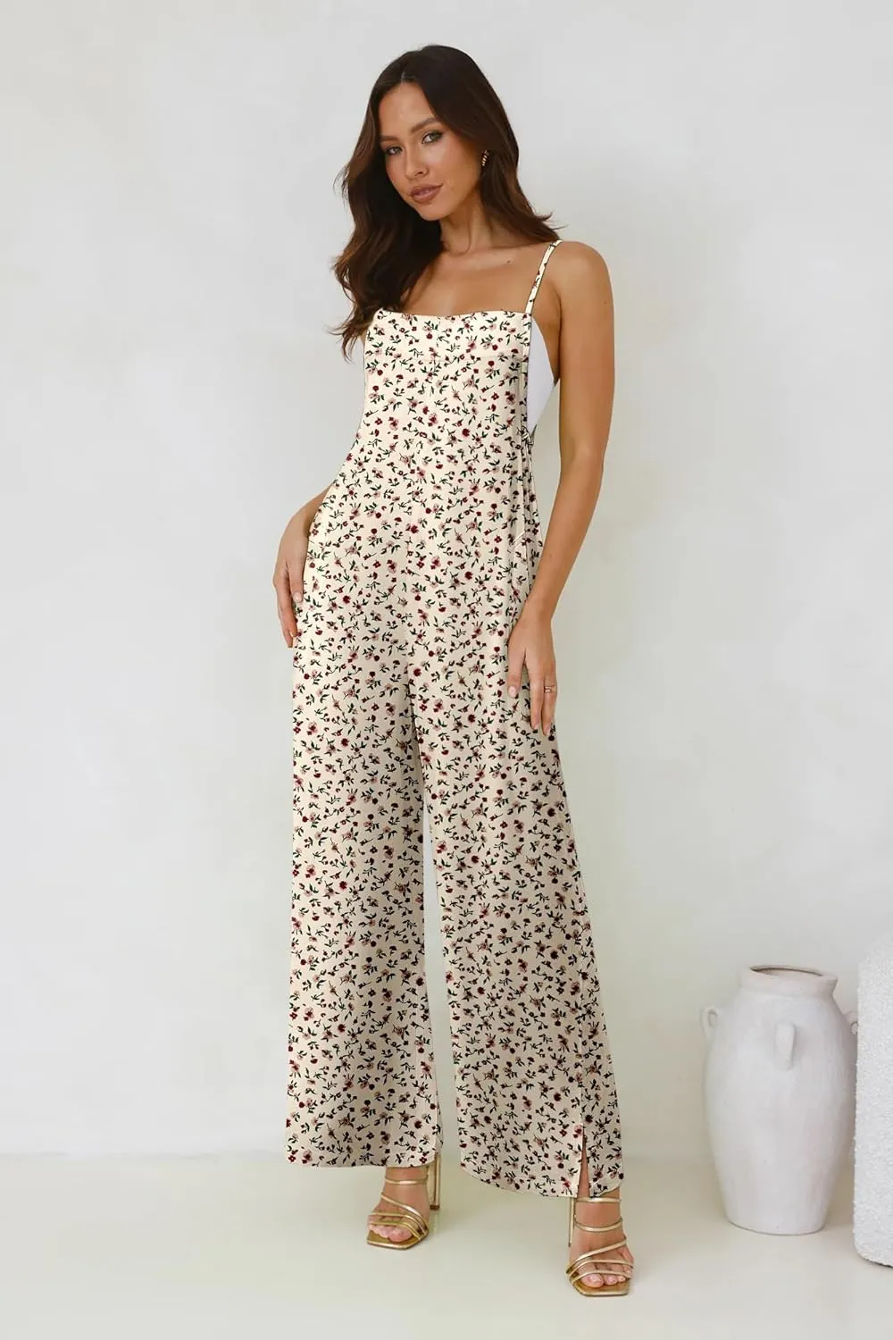 Jumpsuits for Women 2025 Summer Rompers Boho Floral Overalls Casual Wide Leg Long Pant One Piece Vacation Outfits