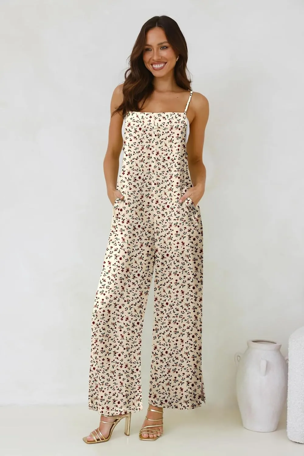 Jumpsuits for Women 2025 Summer Rompers Boho Floral Overalls Casual Wide Leg Long Pant One Piece Vacation Outfits