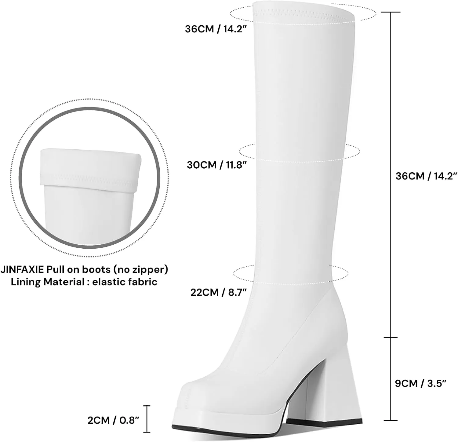 Kalstage Knee High Boots for Women Square Toe Chunky High Heels Leather Strtetch GoGo Boots Side Zipper Mid Calf Boots Platform Boots