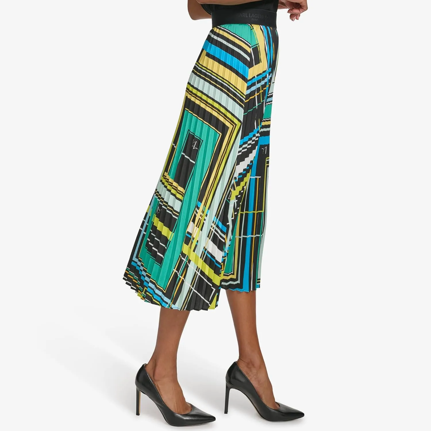 Karl Lagerfeld Paris Women's Roadmap Printed Pleated Skirt
