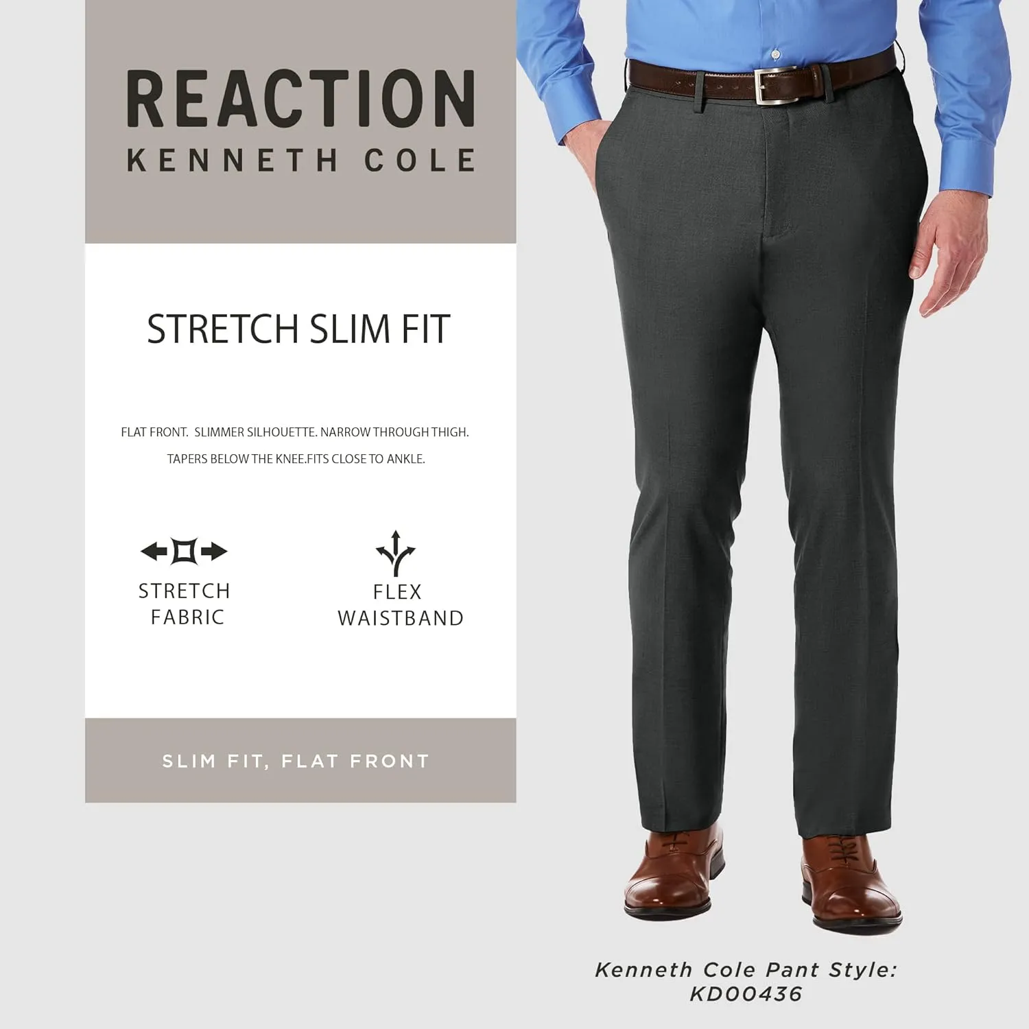 Kenneth Cole REACTION Men's Solid Performance Slim Fit Dress Pant