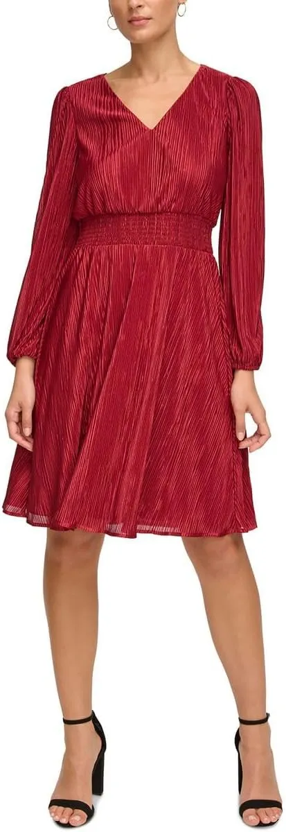 kensie Women's Balloon Sleeve Smocked Waist Mini Dress