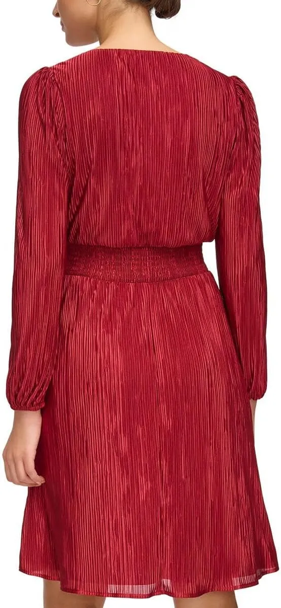 kensie Women's Balloon Sleeve Smocked Waist Mini Dress