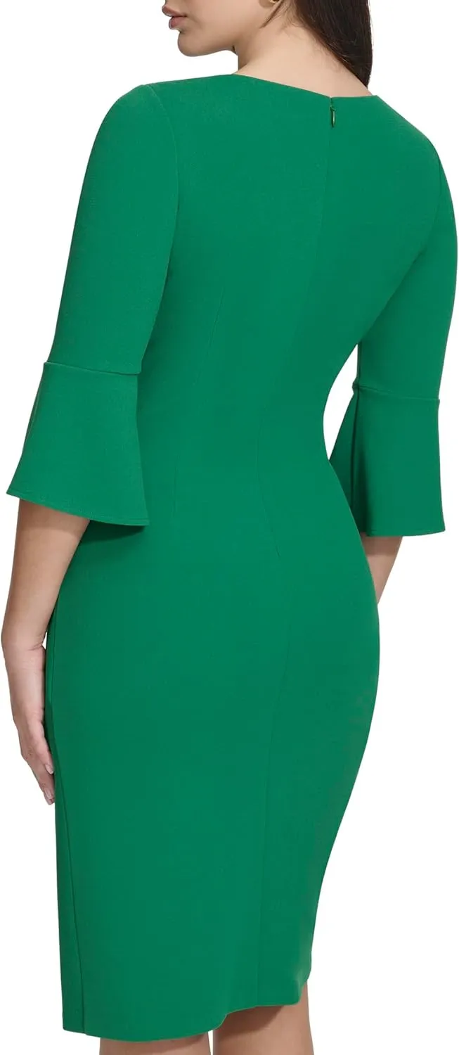 kensie Women's Belle Sleeve Scuba Crepe Midi Dress