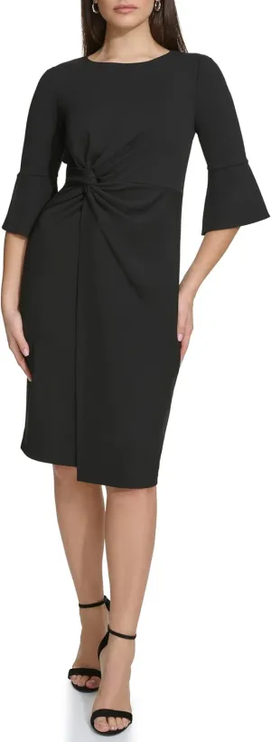 kensie Women's Belle Sleeve Scuba Crepe Midi Dress