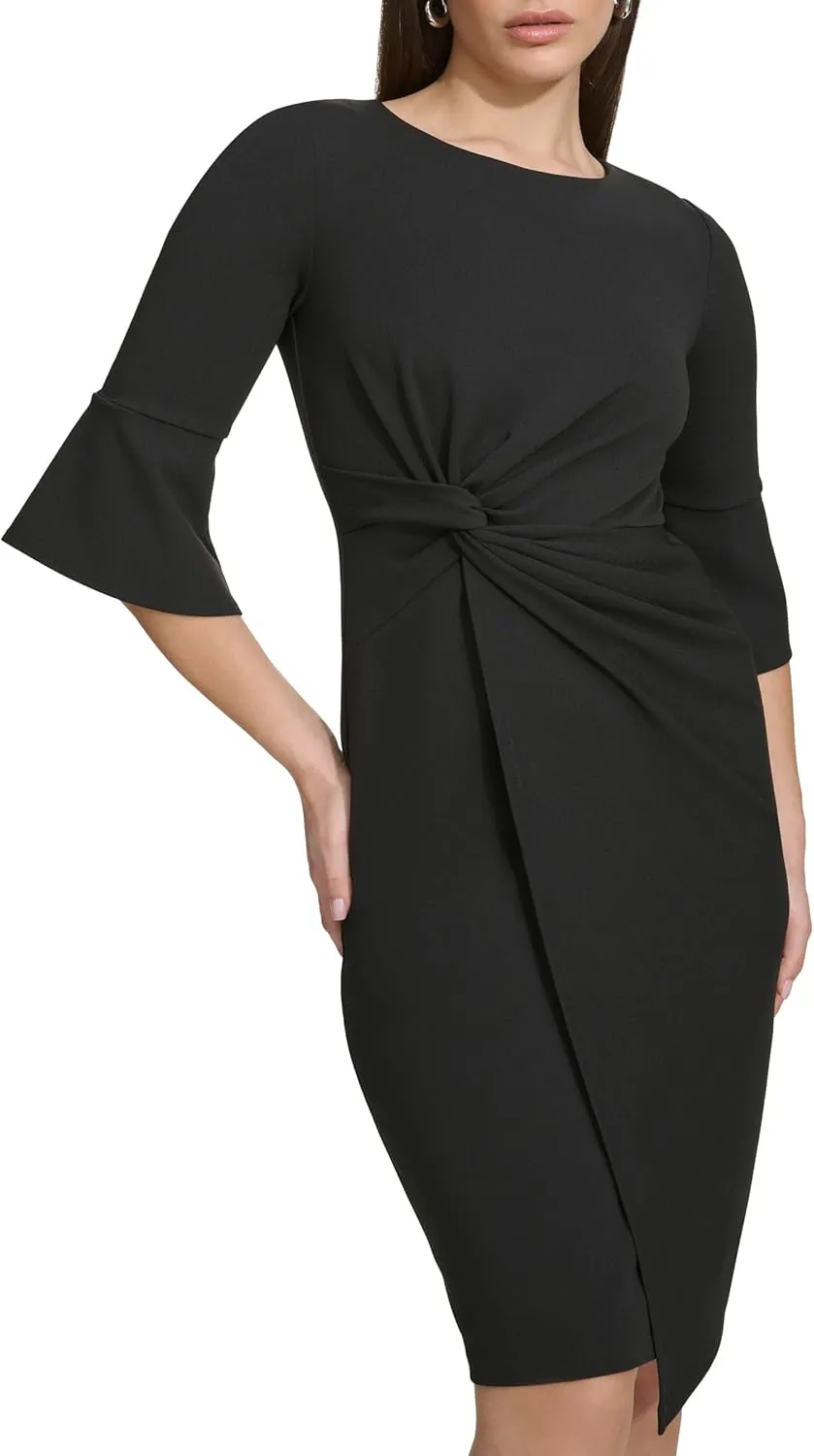 kensie Women's Belle Sleeve Scuba Crepe Midi Dress