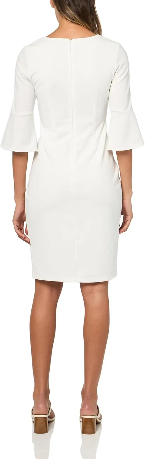 kensie Women's Belle Sleeve Scuba Crepe Midi Dress