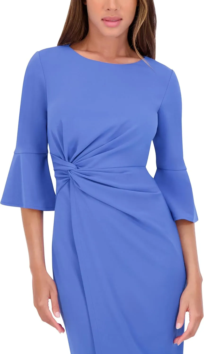 kensie Women's Belle Sleeve Scuba Crepe Midi Dress