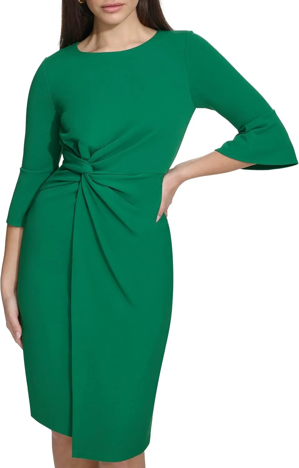 kensie Women's Belle Sleeve Scuba Crepe Midi Dress