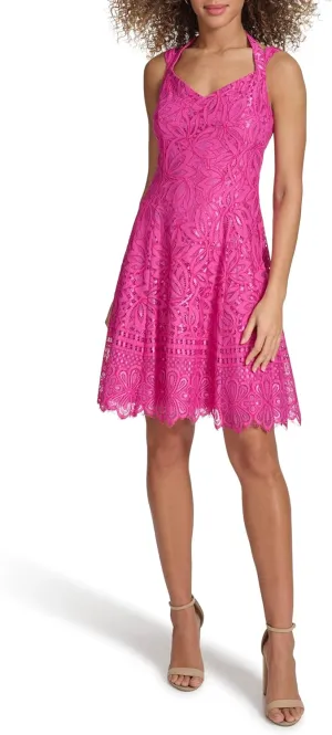 kensie Women's Corded Lace Sweetheart Fit Mini Dress
