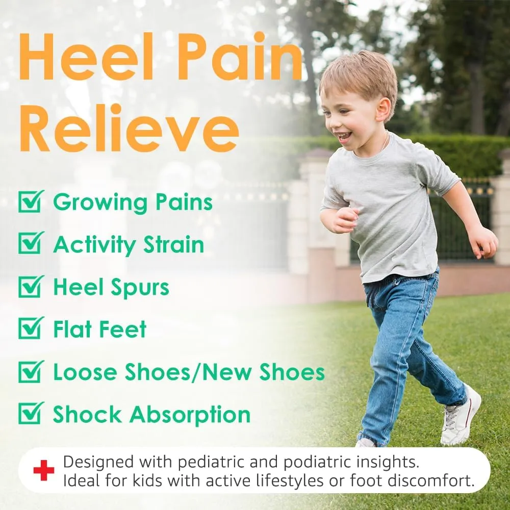 Kid’s Heel Cups - Soft Silicone Heel Inserts for Pain Relief and Comfort, Fits Shoes Size 3-7, Ideal for Plantar Fasciitis and Growing Feet (Blue, 2 Pairs Kid's Size 3-7 / Women 4-8)