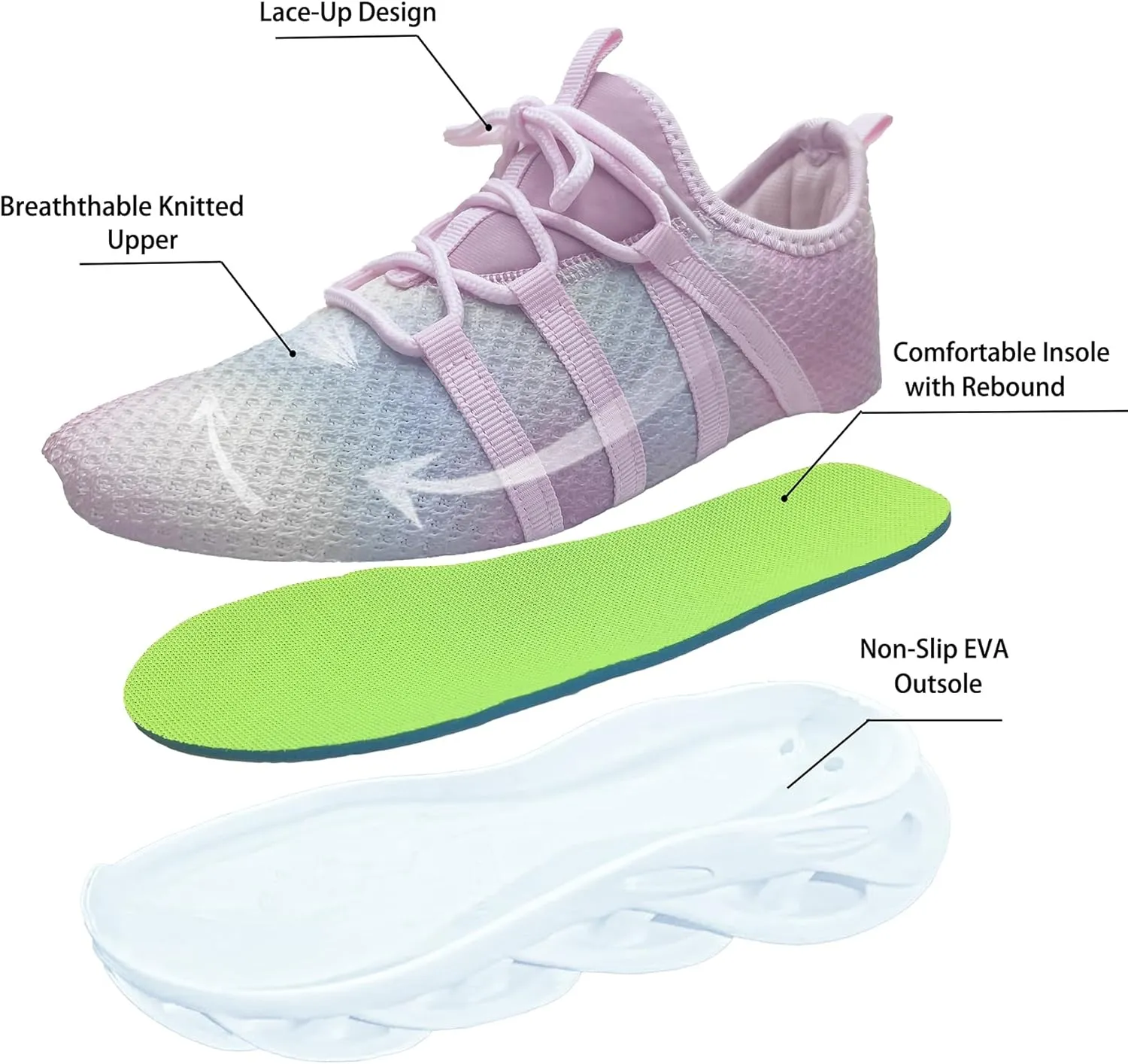 Kids Outdoor Running Shoes, Boys Non-Slip Mesh Lightweight Walking Sneakers, Girls Athletic Sports Tennis Shoes
