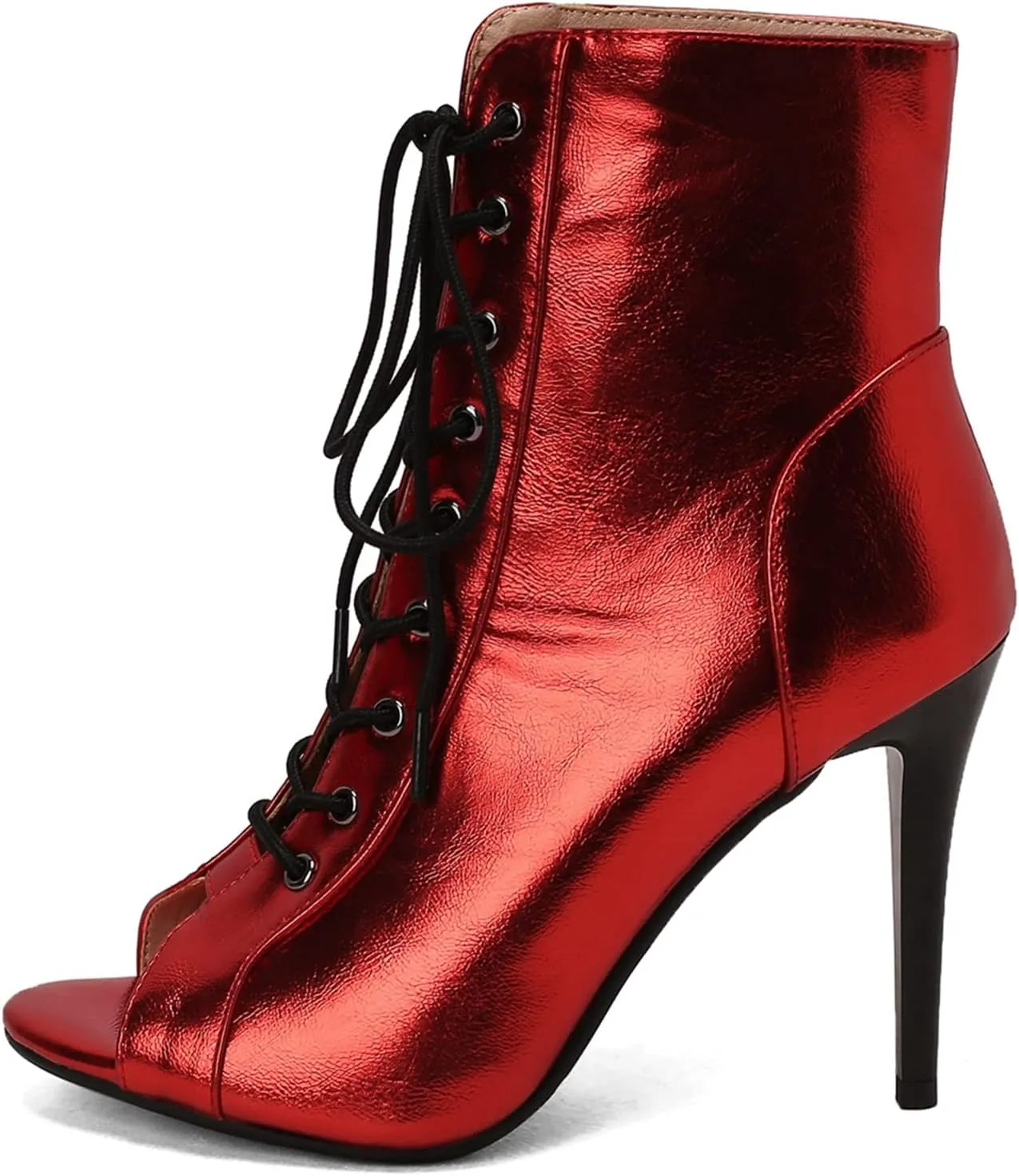 KIKIVIVI Women's Lace Up Peep Toe Booties Sparkly Metallic Open Toe Booties Boots Sandals High Heel Summer Boots for Women