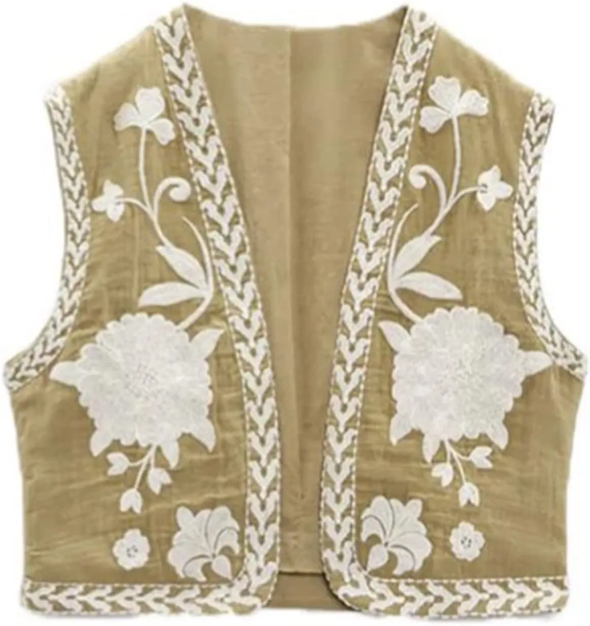 Kimydreama Women Vintage Floral Embroidered Vest Tops Y2k Sleeveless Linen Open Front Cardigan Boho Blouses Waistcoat
