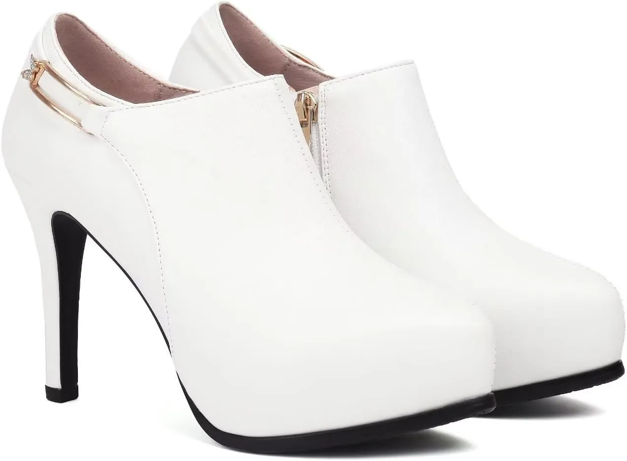 KISSASA Womens Pointed Toe Faux Leather High Heel Stiletto Side Zip Pointy Ankle Boots