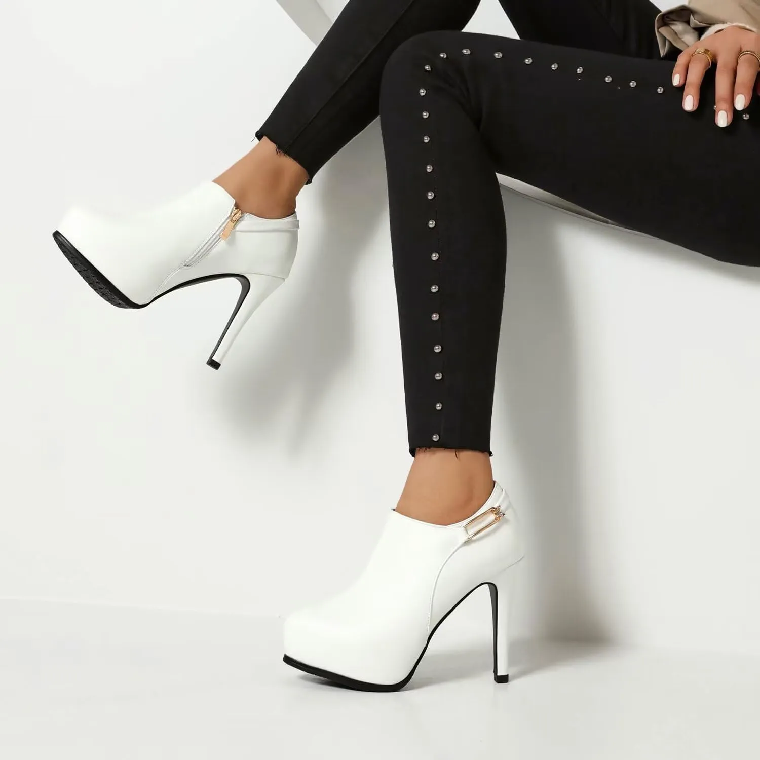 KISSASA Womens Pointed Toe Faux Leather High Heel Stiletto Side Zip Pointy Ankle Boots