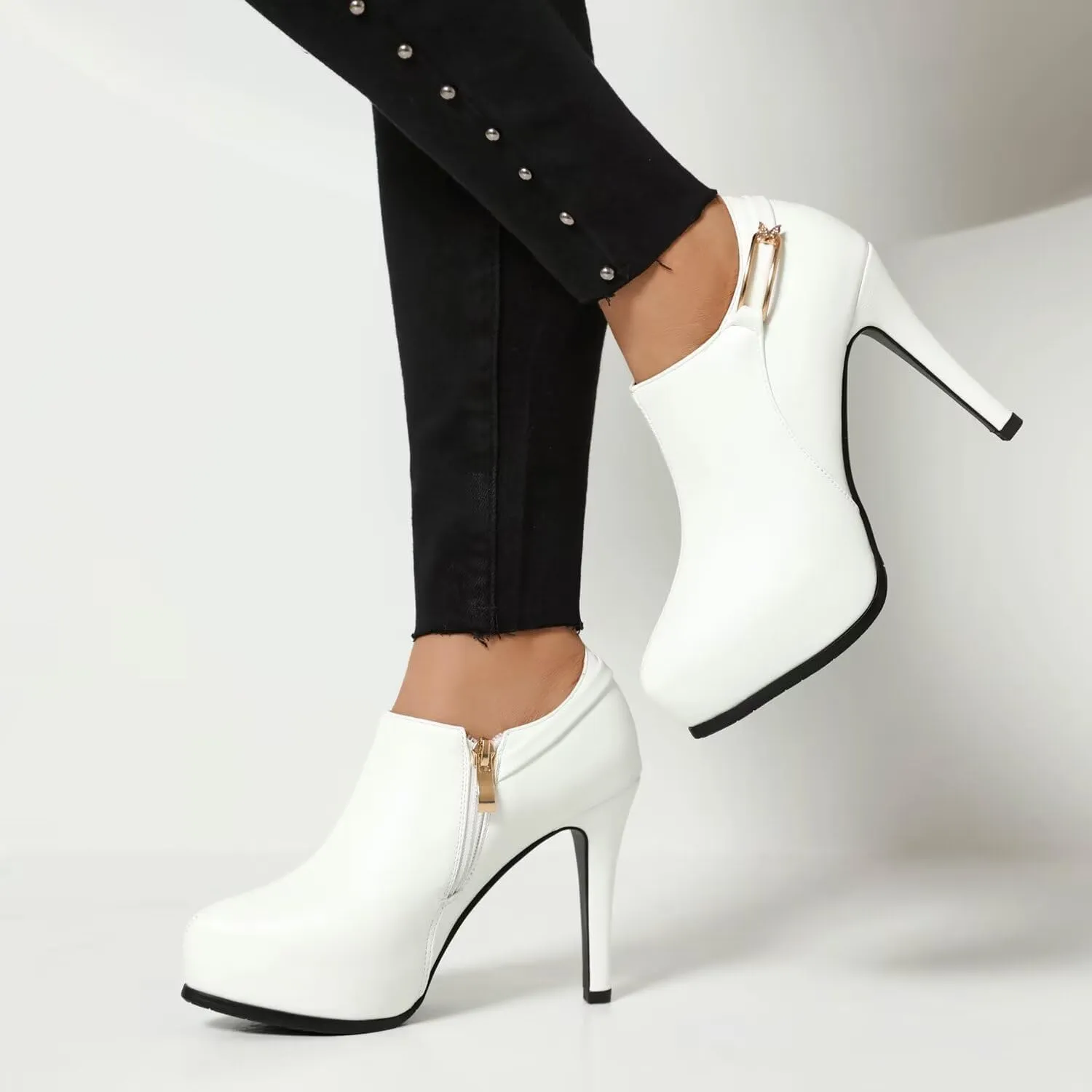 KISSASA Womens Pointed Toe Faux Leather High Heel Stiletto Side Zip Pointy Ankle Boots