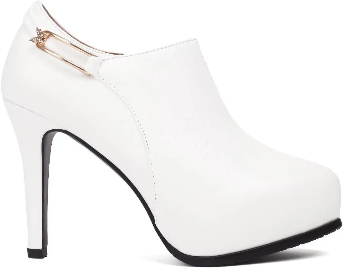 KISSASA Womens Pointed Toe Faux Leather High Heel Stiletto Side Zip Pointy Ankle Boots