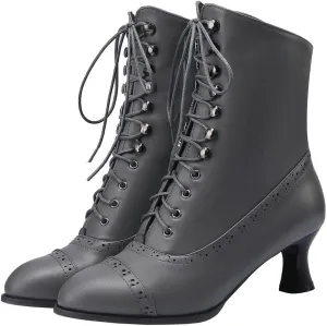 KISSASA Womens Vintage Victorian Ankle Boots Low Kitten Heel Lace Up Booties