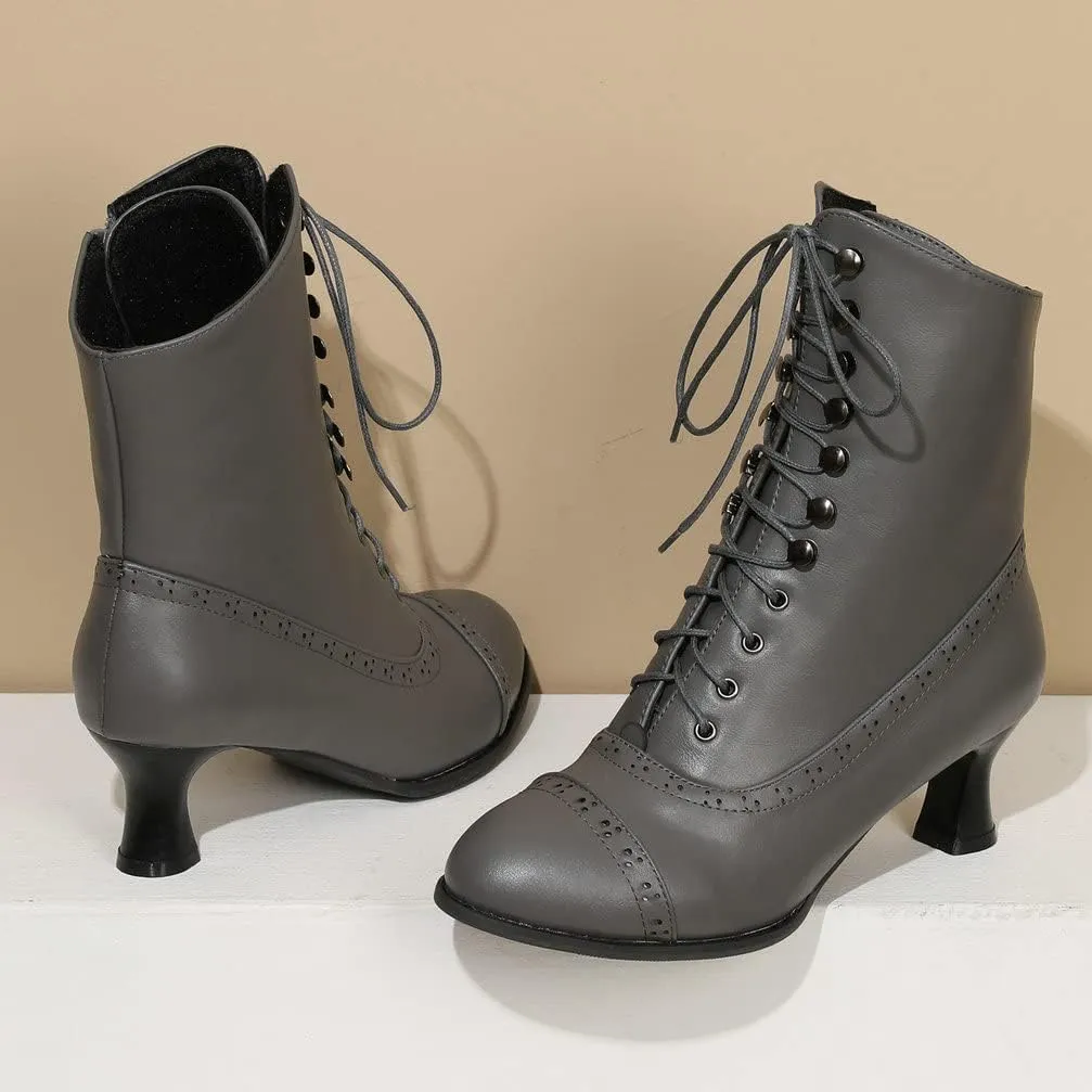 KISSASA Womens Vintage Victorian Ankle Boots Low Kitten Heel Lace Up Booties
