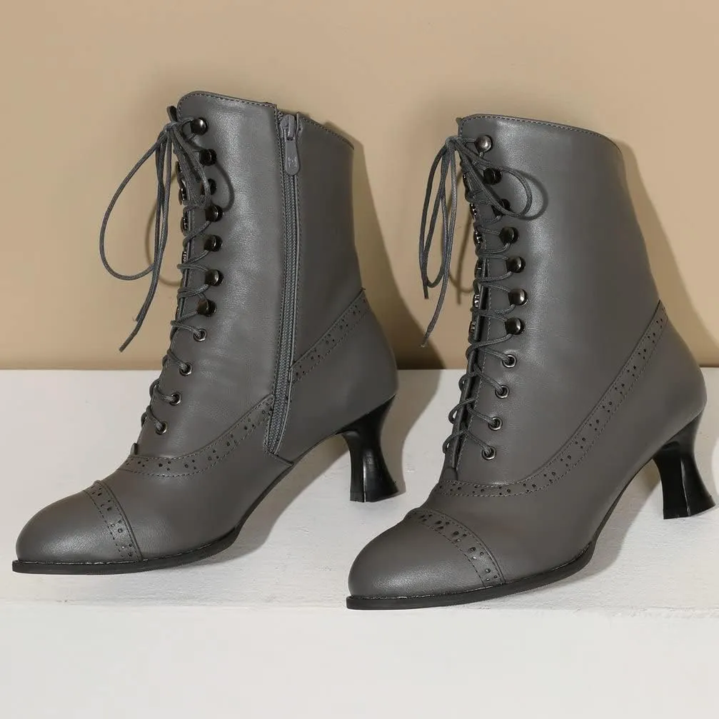 KISSASA Womens Vintage Victorian Ankle Boots Low Kitten Heel Lace Up Booties