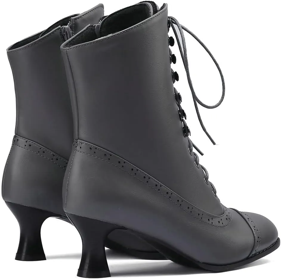 KISSASA Womens Vintage Victorian Ankle Boots Low Kitten Heel Lace Up Booties