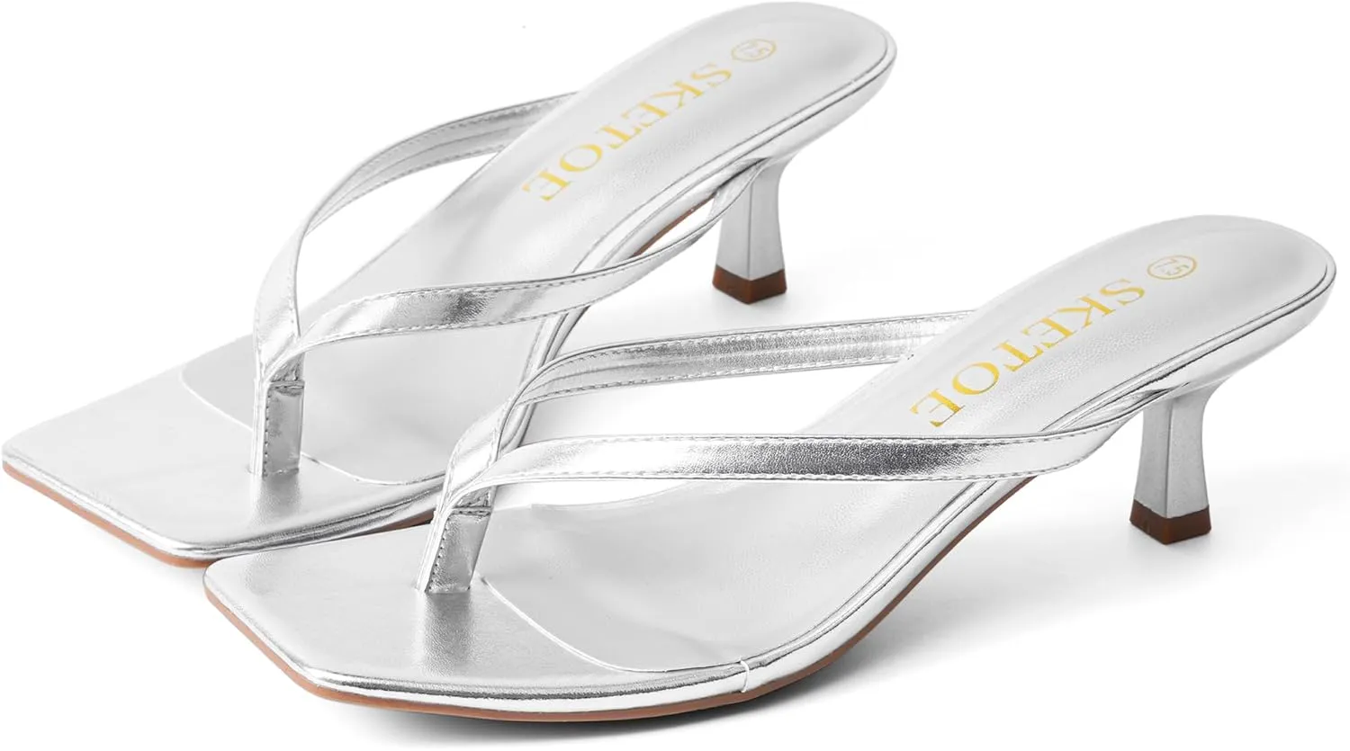 Kitten Heels for Women Square Toe Sandals Flip Flop Heels Thong Sandals Comfortable Summer 2 Inch Heels Sandals