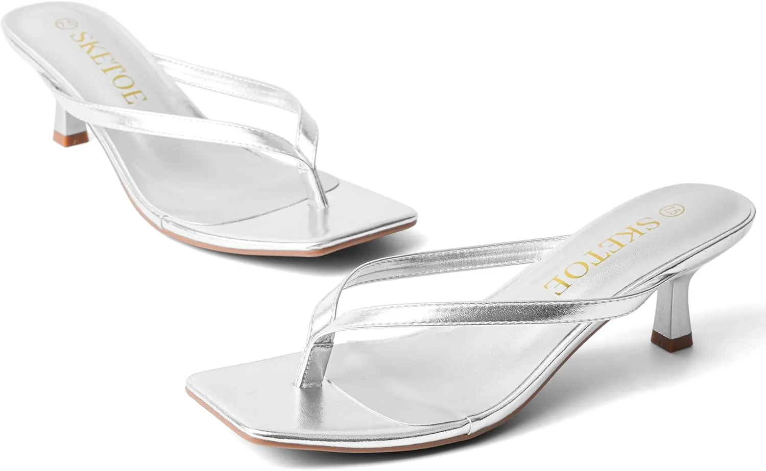 Kitten Heels for Women Square Toe Sandals Flip Flop Heels Thong Sandals Comfortable Summer 2 Inch Heels Sandals