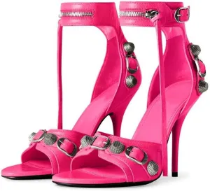 Kluolandi Women's High Stiletto Heeled Sandals with Tassel Open Toe Studded Zipper Ankle Strap High Heels Dress Pumps Shoes