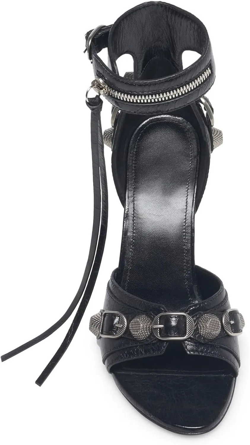Kluolandi Women's High Stiletto Heeled Sandals with Tassel Open Toe Studded Zipper Ankle Strap High Heels Dress Pumps Shoes