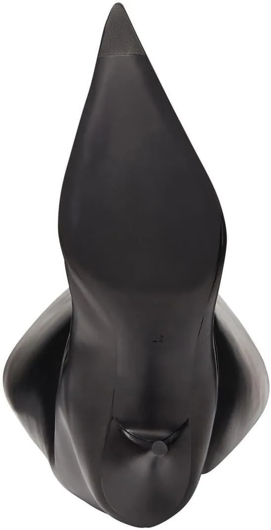 Kluolandi Women's Wide Calf Knee High Boots Stiletto Cone Heel Boots Pointed Toe Pull On Black Boot Heels for Women
