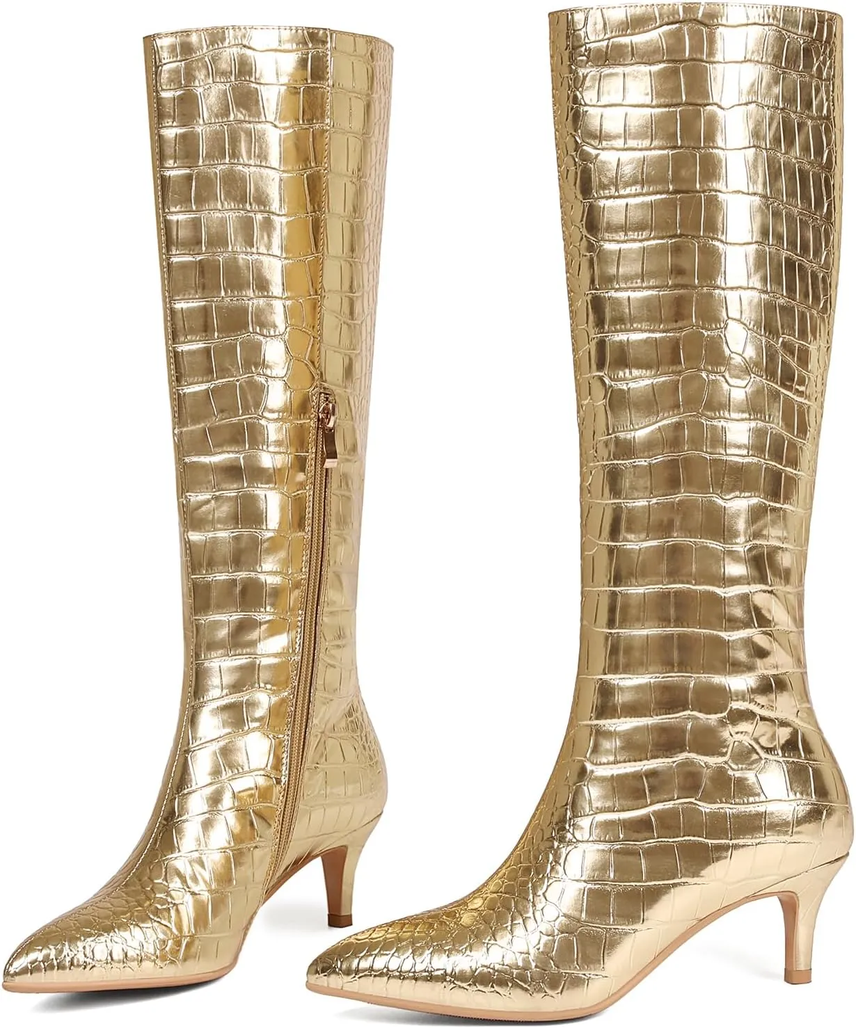 Knee High Boots Women Stiletto Heel Pointed Toe Tall Boot for Women Faux Crocodile Boots Side Zipper Fashion Long Boots