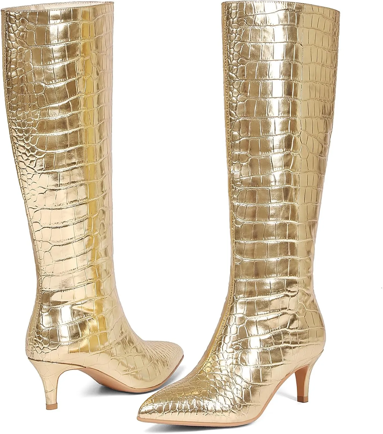 Knee High Boots Women Stiletto Heel Pointed Toe Tall Boot for Women Faux Crocodile Boots Side Zipper Fashion Long Boots