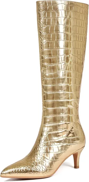 Knee High Boots Women Stiletto Heel Pointed Toe Tall Boot for Women Faux Crocodile Boots Side Zipper Fashion Long Boots
