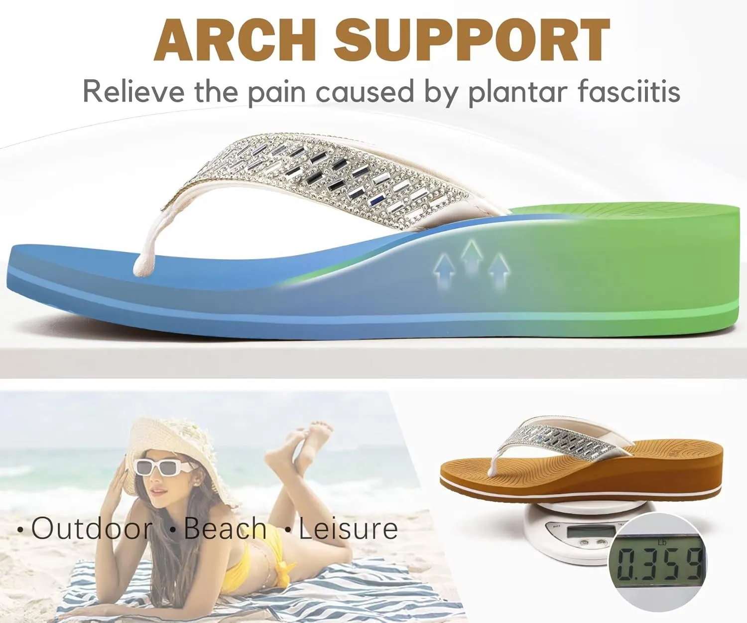 KuaiLu Womens Dressy Rhinestone Platform Flip Flops Trendy Comfortable Arch Support Cushion Walking Thong Sandals Yoga Foam Low Wedge Slippers Summer Pool Beach