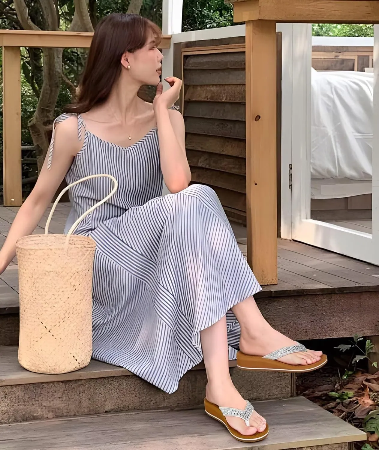 KuaiLu Womens Dressy Rhinestone Platform Flip Flops Trendy Comfortable Arch Support Cushion Walking Thong Sandals Yoga Foam Low Wedge Slippers Summer Pool Beach