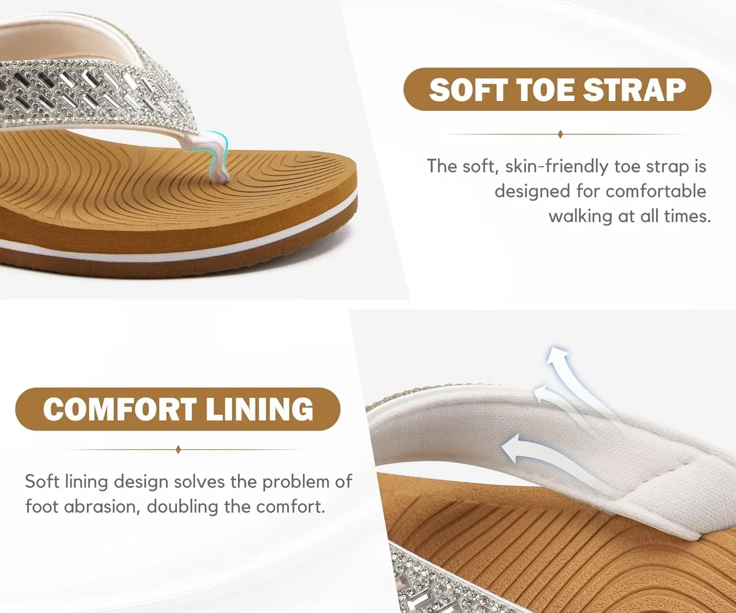 KuaiLu Womens Dressy Rhinestone Platform Flip Flops Trendy Comfortable Arch Support Cushion Walking Thong Sandals Yoga Foam Low Wedge Slippers Summer Pool Beach