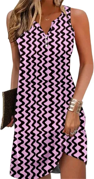 Ladlop Summer Dresses for Women 2025 Beach Loose Casual A Line Dress Sleeveless V-Neck Sundress with Pockets