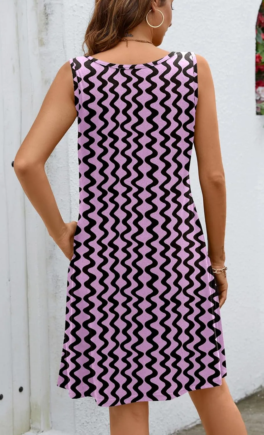 Ladlop Summer Dresses for Women 2025 Beach Loose Casual A Line Dress Sleeveless V-Neck Sundress with Pockets