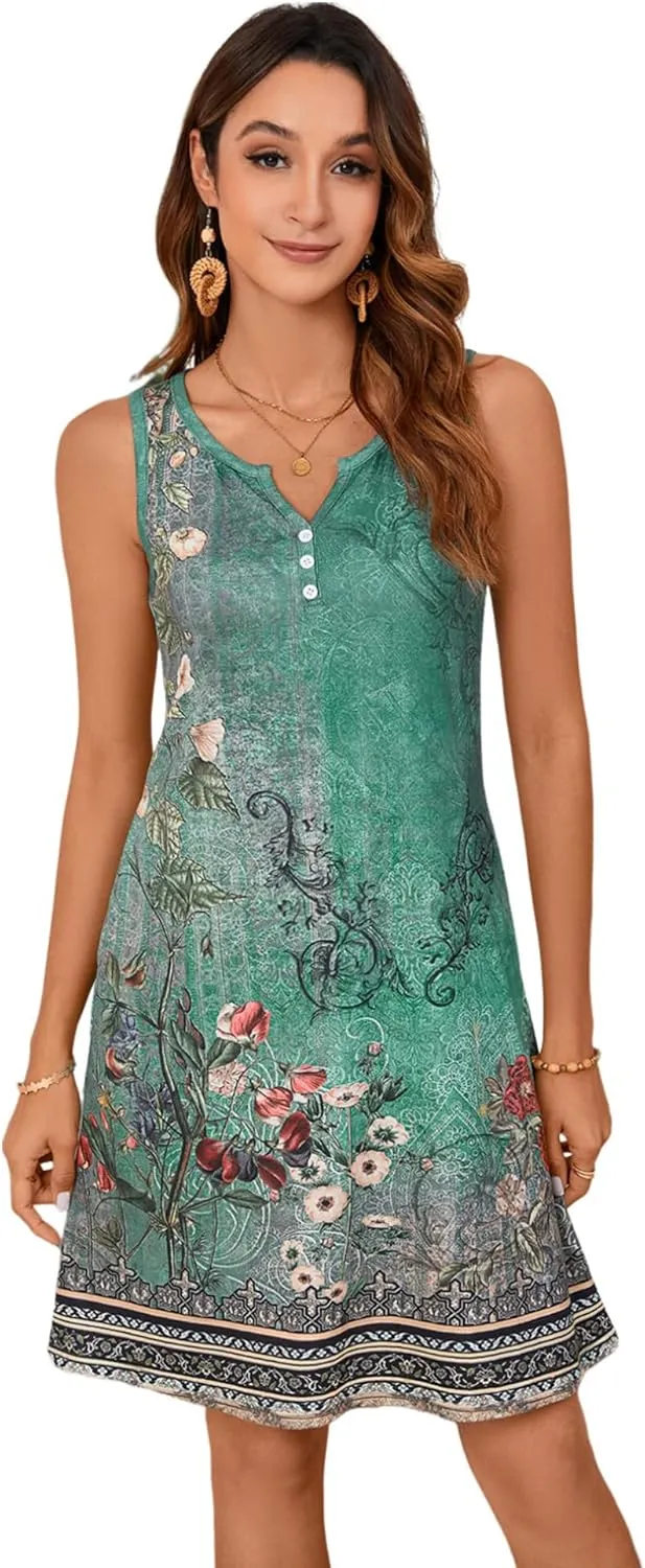 Ladlop Summer Dresses for Women 2025 Beach Loose Casual A Line Dress Sleeveless V-Neck Sundress with Pockets