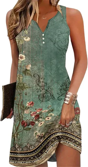Ladlop Summer Dresses for Women 2025 Beach Loose Casual A Line Dress Sleeveless V-Neck Sundress with Pockets