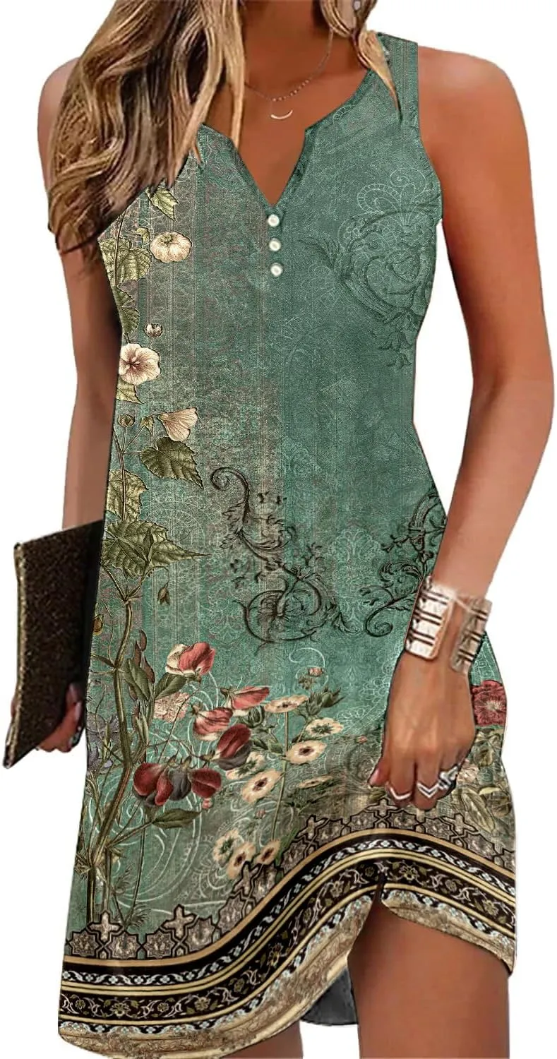 Ladlop Summer Dresses for Women 2025 Beach Loose Casual A Line Dress Sleeveless V-Neck Sundress with Pockets