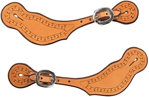 Leather Western Horse Spur Straps Handmade Genuine Tooled for Horse Riders Set of 2 Single Boots Equipment for Men-Women Craft Hardware Buckle TACK Basket Sport Equestrian Horse Spurs for Riding,SPR05