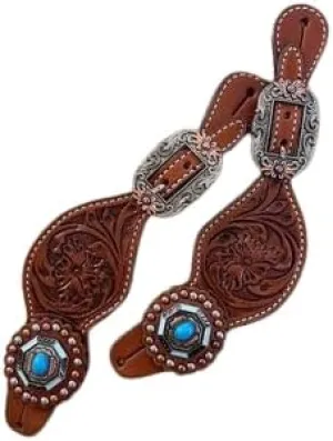 Leather Western Horse Spur Straps Handmade Genuine Tooled for Horse Riders Set of 2 Single Boots Equipment for Men-Women Craft Hardware Buckle TACK Basket Sport Equestrian Horse Spurs for Riding,SPR22