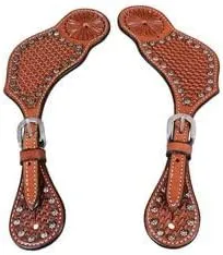 Leather Western Horse Spur Straps Handmade Genuine Tooled for Horse Riders Set of 2 Single Boots Equipment for Men-Women Craft Hardware Buckle TACK Basket Sport Equestrian Horse Spurs for Riding,SPR27