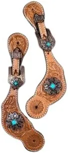Leather Western Horse Spur Straps Handmade Genuine Tooled for Horse Riders Set of 2 Single Boots Equipment for Men-Women Craft Hardware Buckle TACK Basket Sport Equestrian Horse Spurs for Riding,SPR46